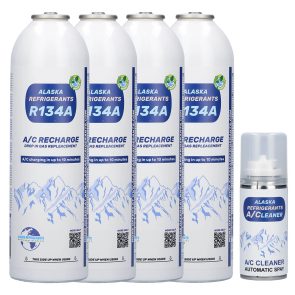 4 x Agent frigorific de înlocuire Alaska Refrigerants R134a pentru vehicule (Spray gratuit pentru curățarea sistemului A/C)