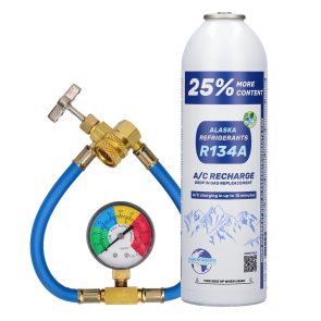 Kit pentru acasă – Agent frigorific de înlocuire Alaska Refrigerants R134a pentru vehicule + furtun și manometru