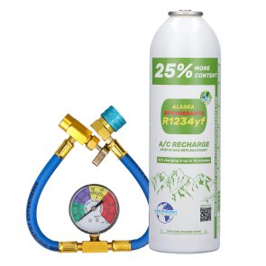 Kit pentru acasă – Agent frigorific de înlocuire Alaska Refrigerants R1234yf pentru vehicule + furtun și manometru