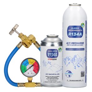 Agent frigorific de înlocuire Alaska Refrigerants R134a pentru vehicule + etanșant + furtun și manometru